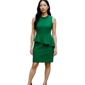 Carmen Marc Valvo Collection Emerald Green Ruffled Crepe Dress Size 4 NEW
